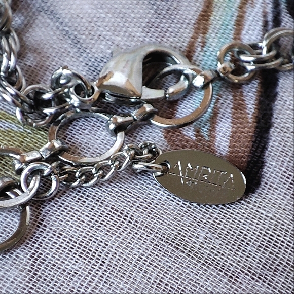 Amrita Singh Seashell Glass Gray Pearls Rhinestone Starfish Silver Tone Necklace - Picture 6 of 10